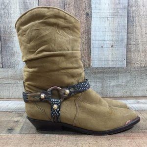 Zodiac Sign Tan Wedge Heeled Boots Womens 6M Mid Calf Pointed Toe Western